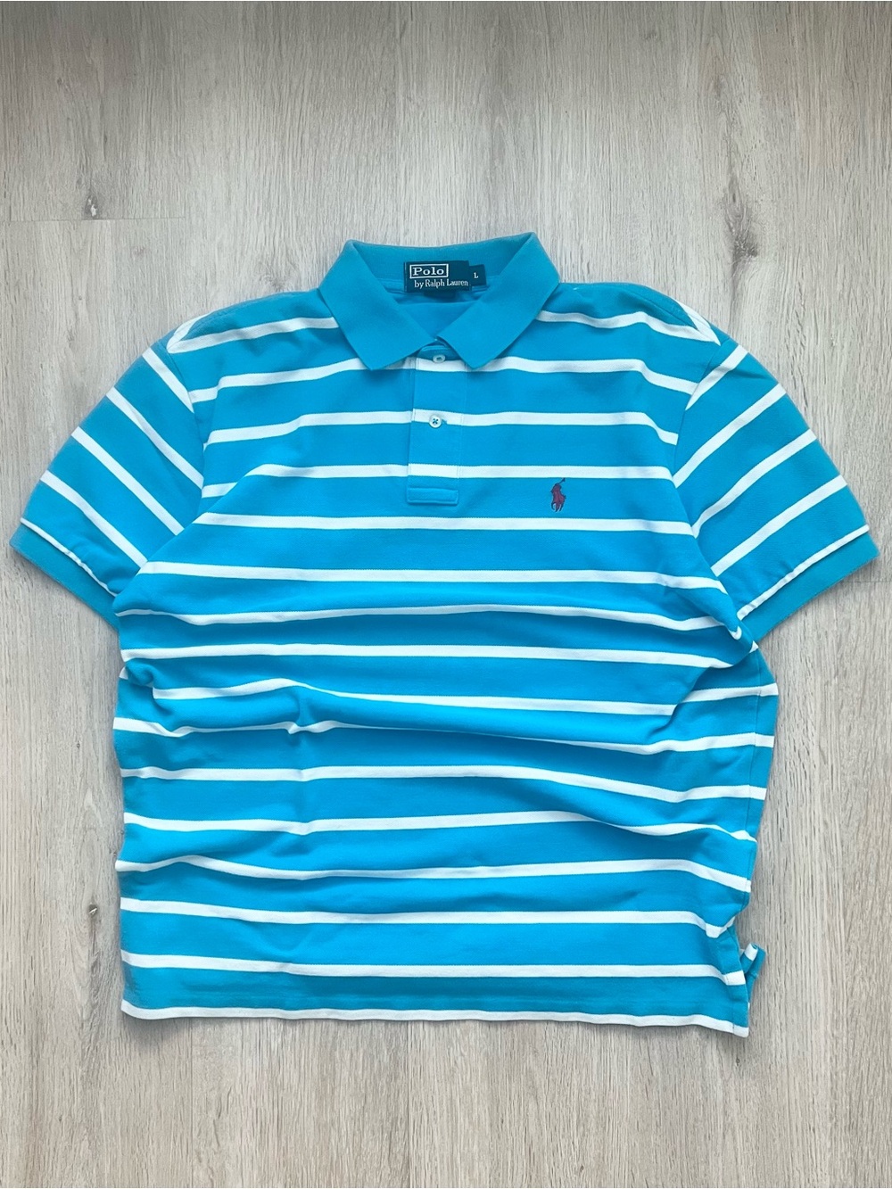 Vintage Y2K Polo Ralph Lauren Striped Polo Shirt Mens Large Blue White Preppy
